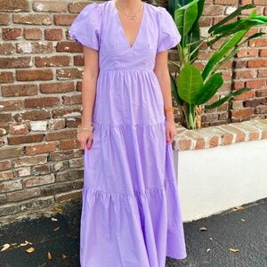 Lavender Puff Sleeve Poplin Bree Dress